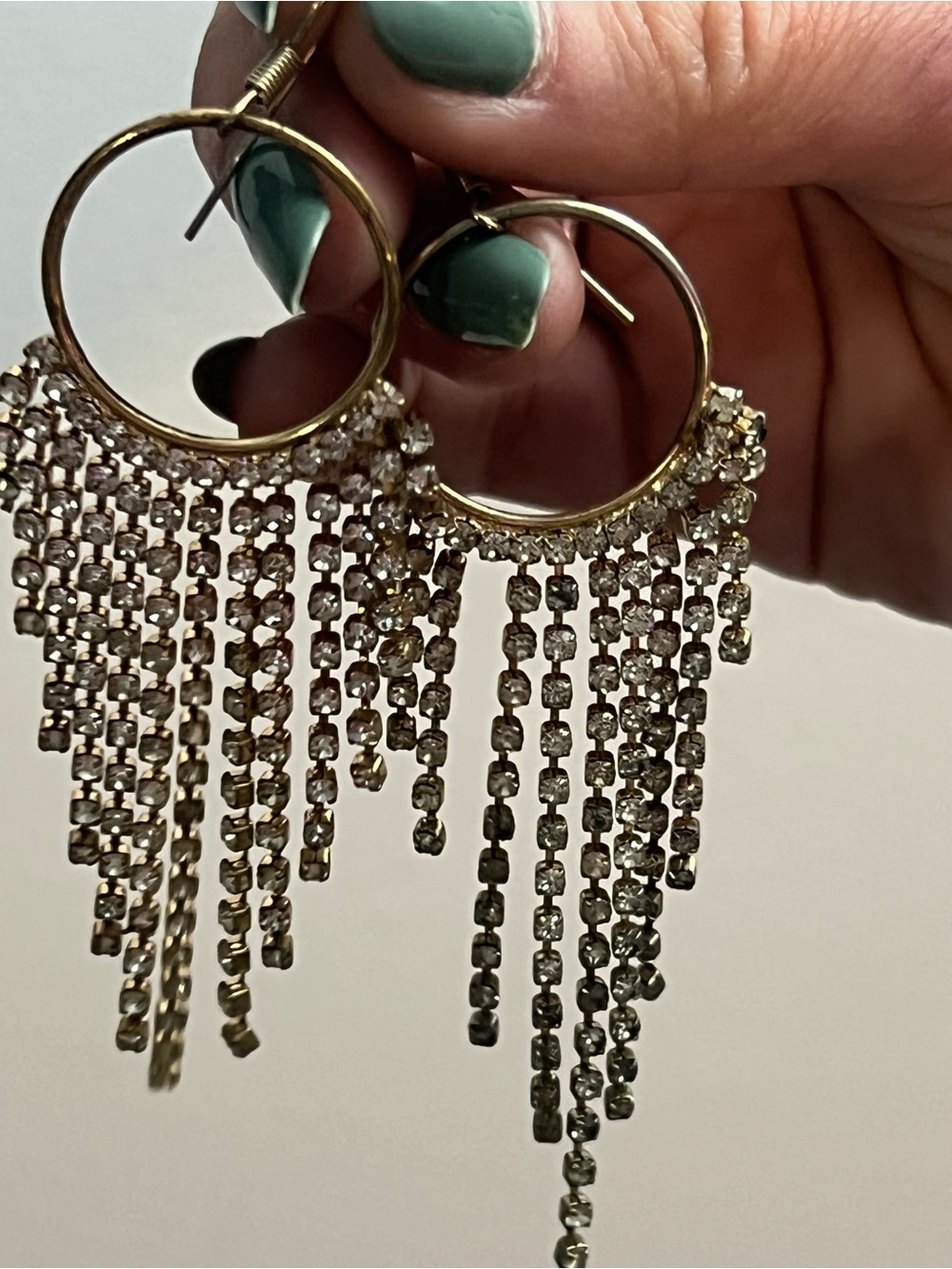 Vintage Hoop Fringe Crystal Drop Earrings